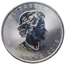 2019 Canada 5 Silver Maple Leaf 1 oz .9999 Fine Silver BU RCM