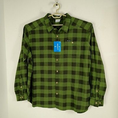 Columbia Mens Cornell Woods Green Black Plaid Flannel Shirt Long Sleeve Sizes