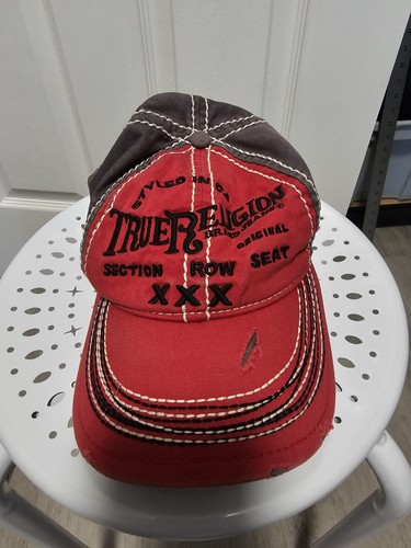 True Religion Distressed Triple X Baseball Cap Red