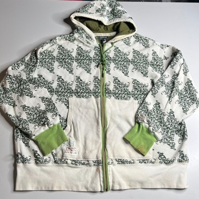 Roca Wear Full Zip Hoodie Mens 2XL Green White Pattern Y2K Breaking Bad