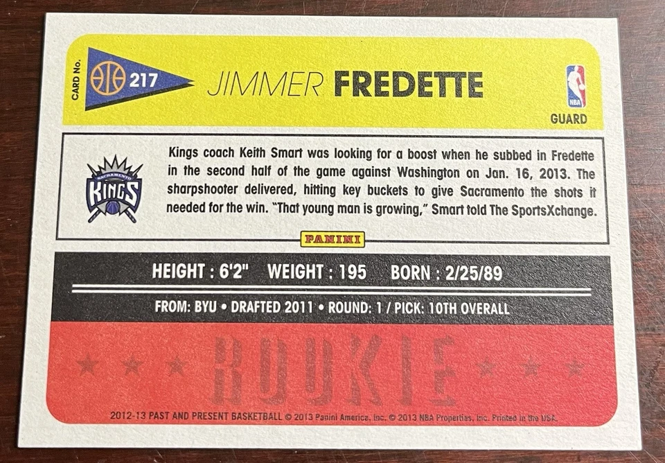 Jimmer Fredette 2012-13 Panini Past & Present Basketball Rookie Card RC #217 BYU - Image 2 of 2