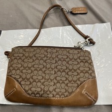 VINTAGE COACH Signature Mono Canvas  Leather Trim Wristlet Khaki Brown C Logo 