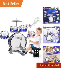 Upgraded Drum Set for Kids 3-5 Toddler Toy Ages 2-4 Jazz Drums Kit with Stool Mu