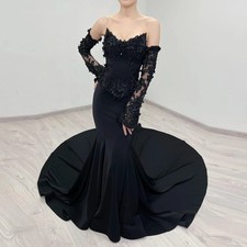 Elegant Black Mermaid Long Wedding Dress with 3D Flowers Off Shoulder Bride Gown