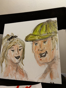 Original Watercolor Ink Drawing of Women/man Portrait Illustration on canvas