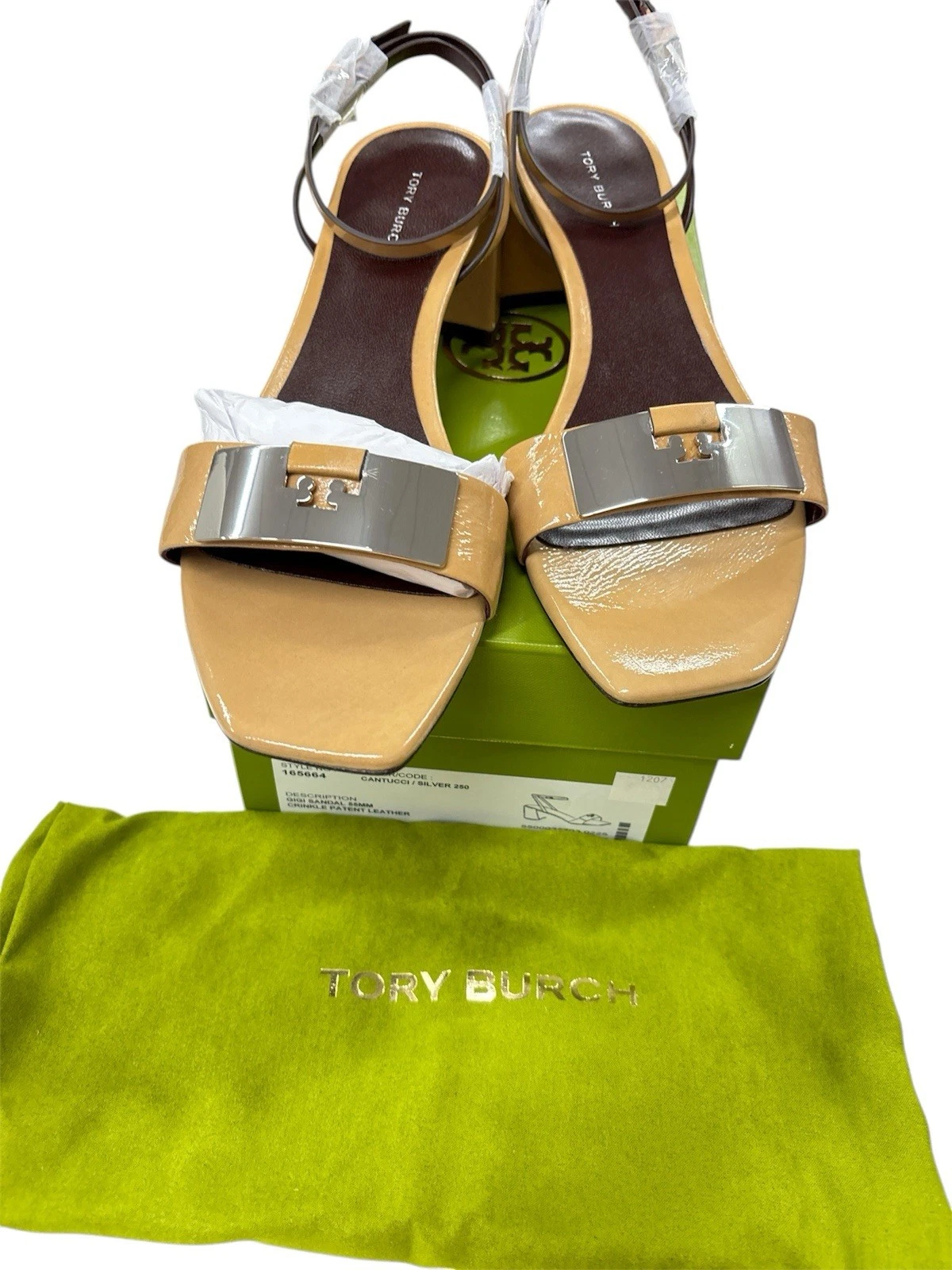 Tory Burch Women's Gigi Sandals 55mm Heel Cantucci (Beige)/ Silver US Size 8