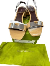 Tory Burch Women's Gigi Sandals 55mm Heel Cantucci (Beige)/ Silver US Size 8