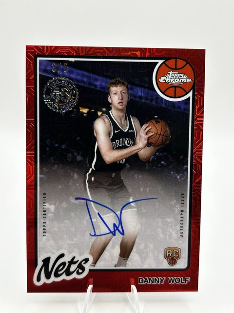 2025-26 Topps Chrome 45th Anniversary Danny Wolf RC Red On-Card Auto /5 Nets