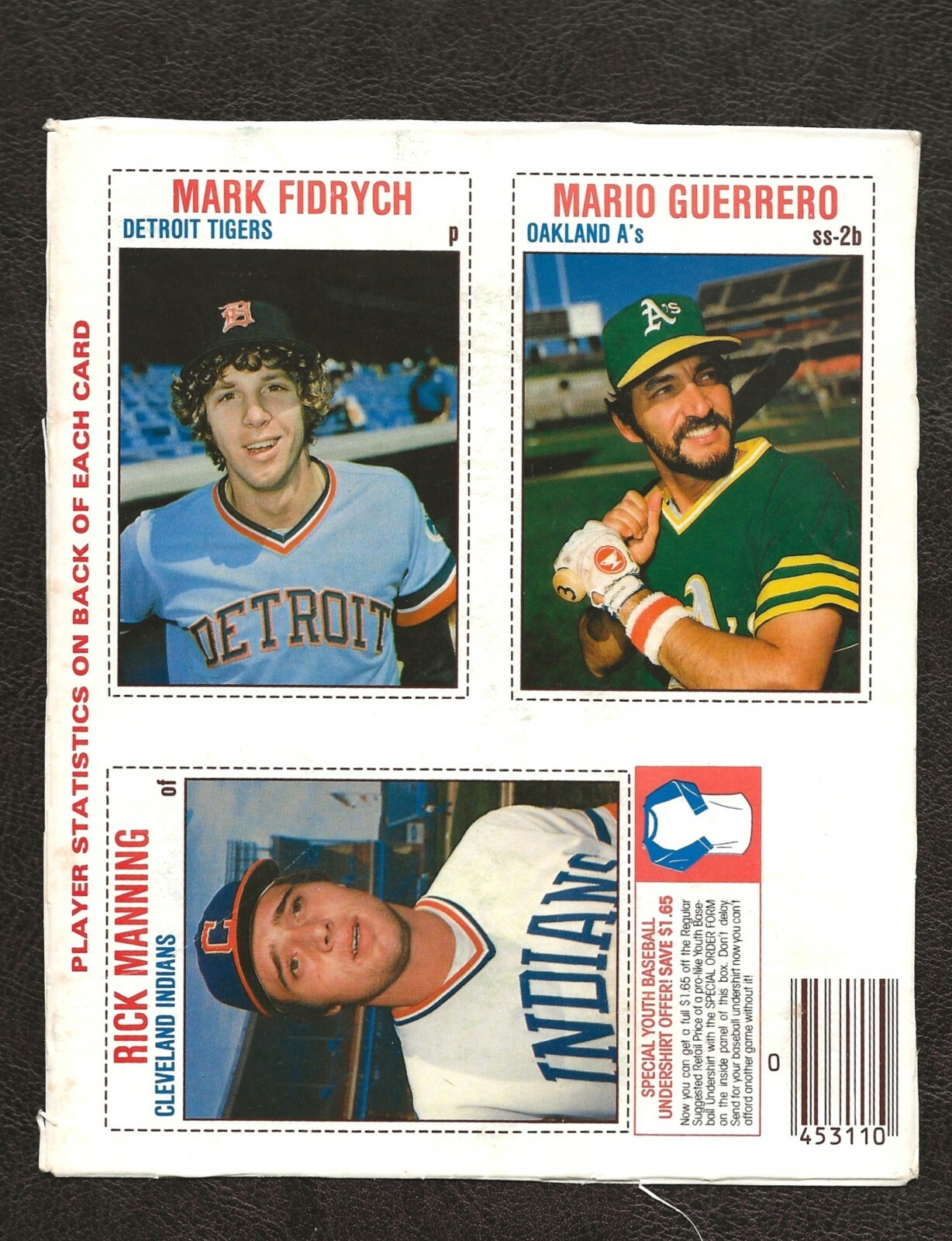 1979 Hostess 3 Card "L" Panel #26 Mark Fidrych, Mario Guerrero, Rick Manning