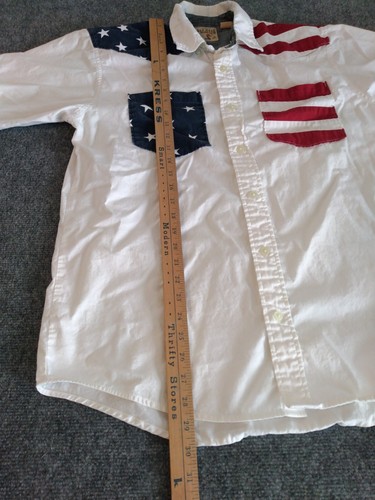 Red Head Brand Co Men's Shirt M Red White and Blue Flag design button up, pocket - Picture 4 of 9