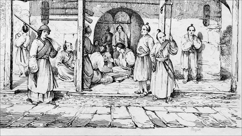 JAPON - CORPS de GARDE JAPONAIS - Gravure du 19e (de Sainson) - Imagen 3 de 3