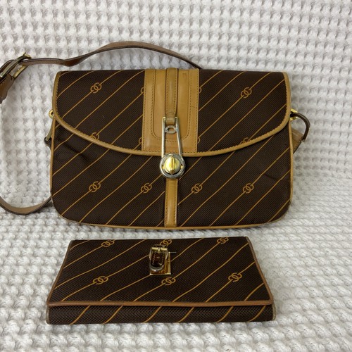 Vintage GUCCI Bag & Wallet Brown With Tan Leather Authentic Made In Italy