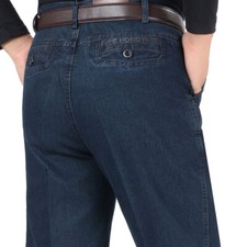Stretch Jeans Men Spring Autumn Male Cotton Fit Denim Pants Dark Blue Trousers