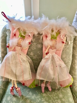 Two Patience Brewster SUGAR PLUM FAIRY Pink Long Christmas Stocking 20'' EUC Mint