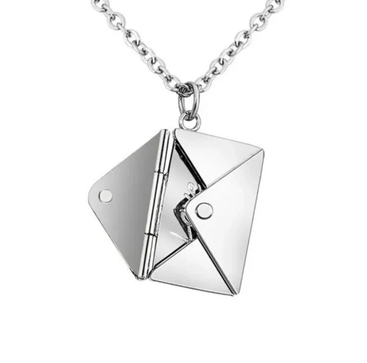 Women Style Stainless Steel Envelope Locket Pendant Necklace Love Letter Jewelry - Image 2 of 4