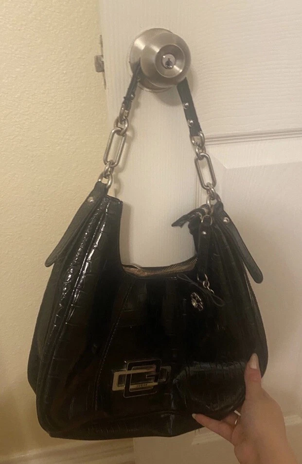 Cartera GUESS Negra Vintage/Mango Superior Cartera Baguette Estampado de Serpiente Arco Foto 3 de 4