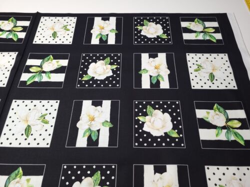 Magnolia Panel 30x42 Sandy Lyman Clough P&B Textiles Floral Black Blocks - Picture 3 of 7