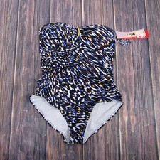 Spanx NEW NWT Womens 16 Blue Black One Piece Swimsuit