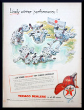 Original Vintage Print Ad 1955 TEXACO DEALERS Lively Winter Dalmatians