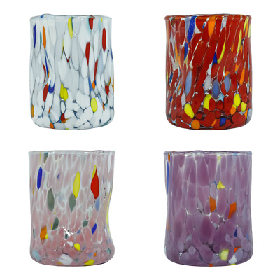 Set of Four 4 Murano Shot Glasses Red White Pink Purple Millefiori Venice Italy