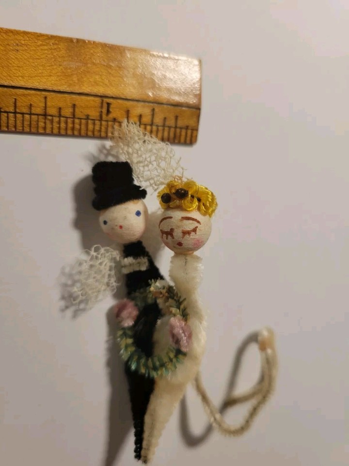 Antique or Vintage Chenille Bride & Groom Couple Wedding Cake Topper