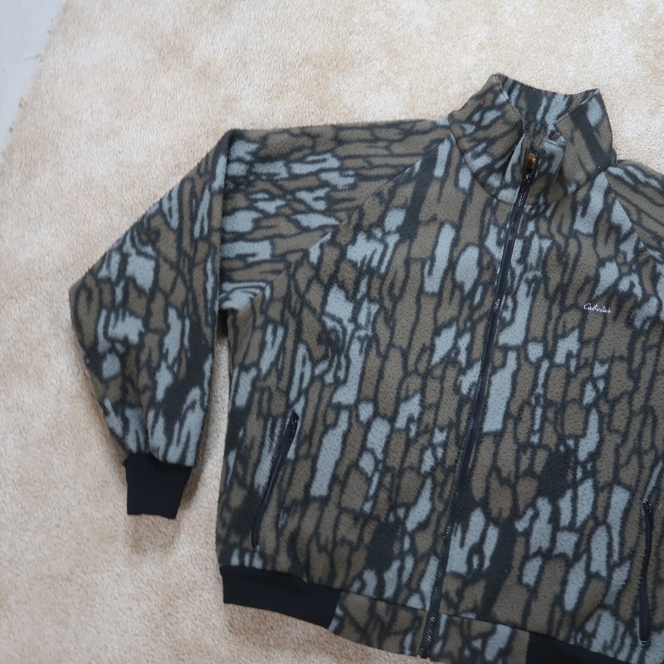 Vintage Cabela's Polar Fleece Zip Jacket Mens 2XL Green Camouflage