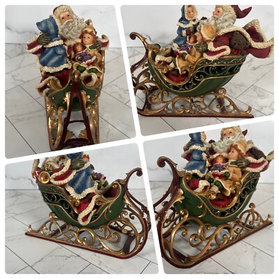 Home Interiors Santa Grün Gold Schlitten Kinder Geschenk Teddybär Harz Christmas