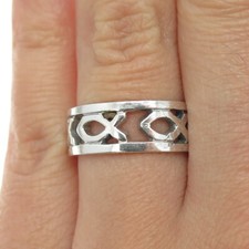 925 Sterling Silver Vintage Ichthys Fish Band Ring Size 7