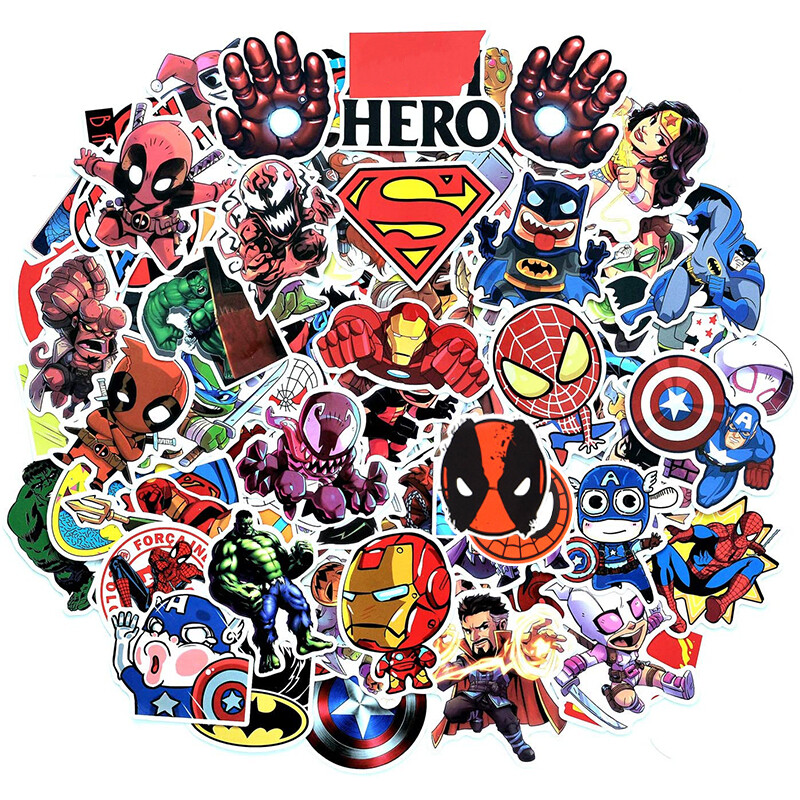 100Pcs Vinyl Marvel Super Hero Stickers Pack Skateboard Luggage