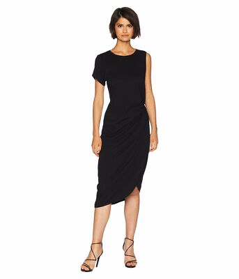 black asymmetric midi dress Arcelia | Black Asymmetric-Neck Midi Dress With Knot-Sleeve Detail main image 1