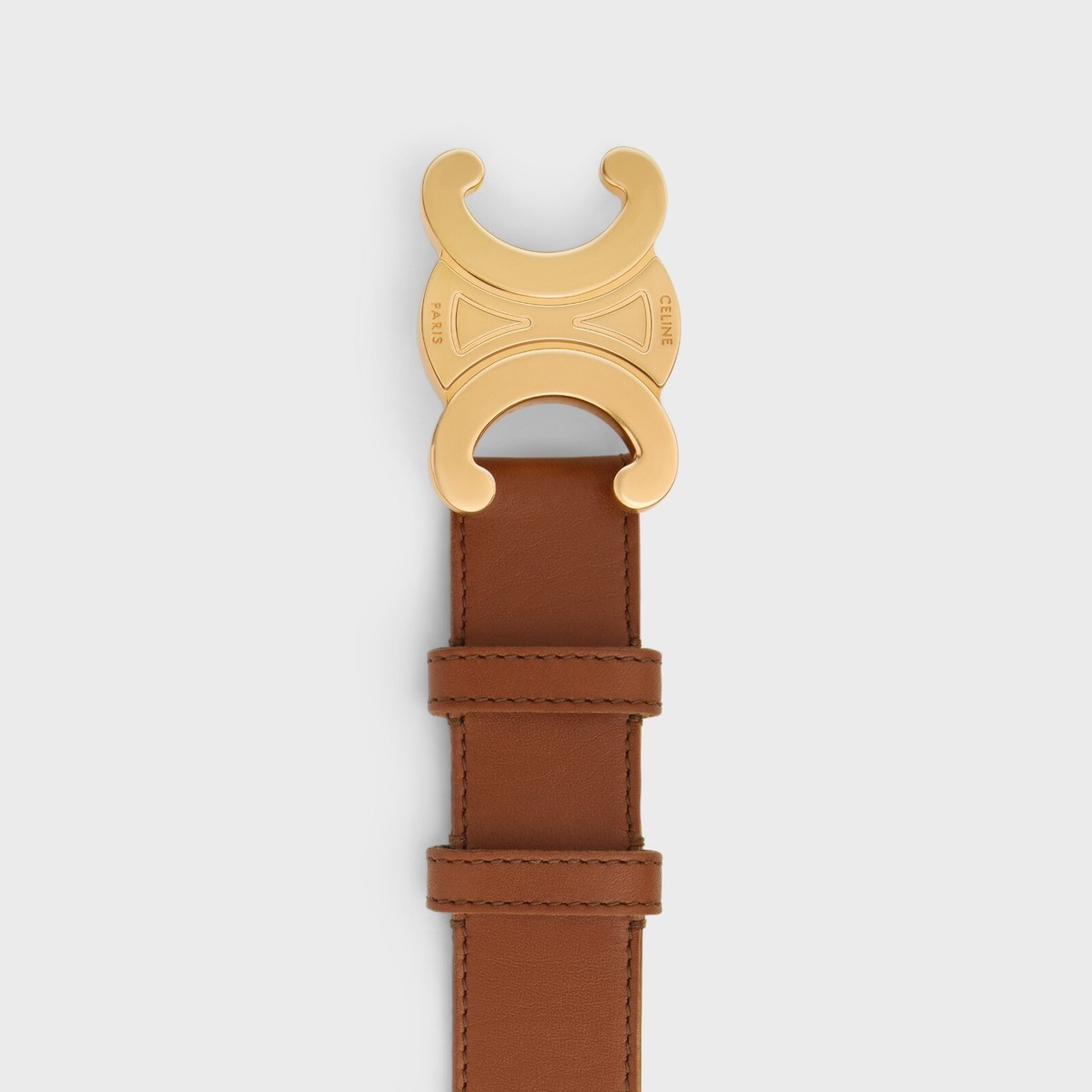 【人気/関税/送料込み】 Celine Large Triomphe Belt in Vintage CELINE 760$ Men's Large Triomphe Buckle Belt - Camel Brown