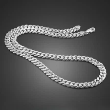Solid 925 Sterling Silver Flat Curb Miami Cuban Chain Necklace 6.5mm 20" to 26"