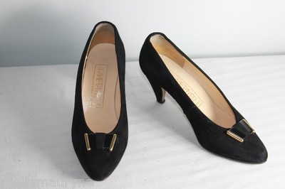 Escarpins Vintage J.METAYER En Daim Noir - Taille 35.5 - Talons Moyens, Occasion Bon état