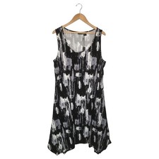New Tahari Dress Womens 1X Geometric Midi Sleeveless Scoop Neck Swing Black