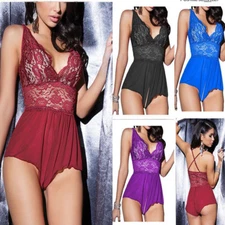 Sexy-Womens-Lingerie-Sleepwear-Lace-Teddy-Babydoll-Romper-Pajamas-Bodysuit-US