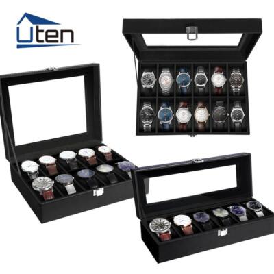 Uten 6/10/12-Slot Watch Box PU Leather Jewelry Watch Case Organizer Display Gift