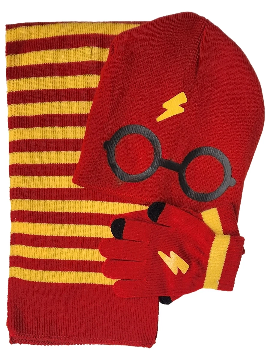 Harry Potter Boys Red Gold 3 Piece Scarf Beanie Hat Gloves Set