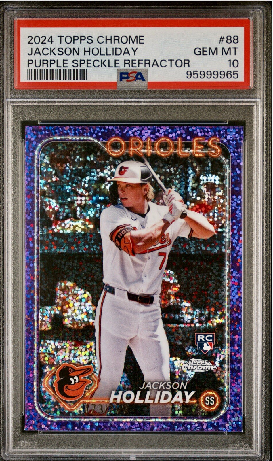2024 Topps Chrome Jackson Holliday RC Purple Speckle Refractor /299 PSA 10 #88