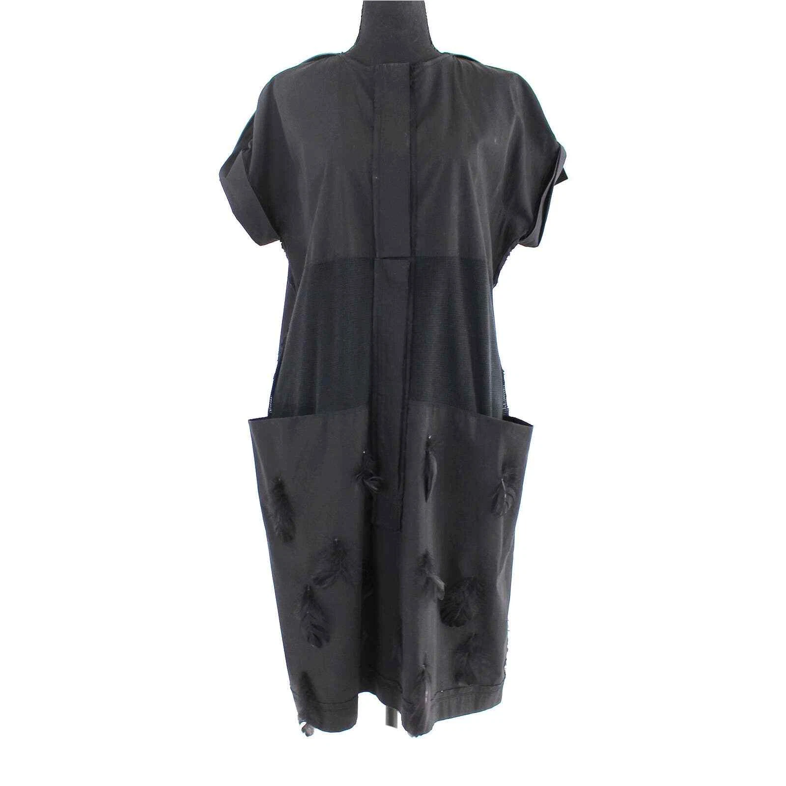 Bottega Veneta — Bottega Veneta Black Feather Embellished Shirt Dress 42 Leather Short Sleeve M