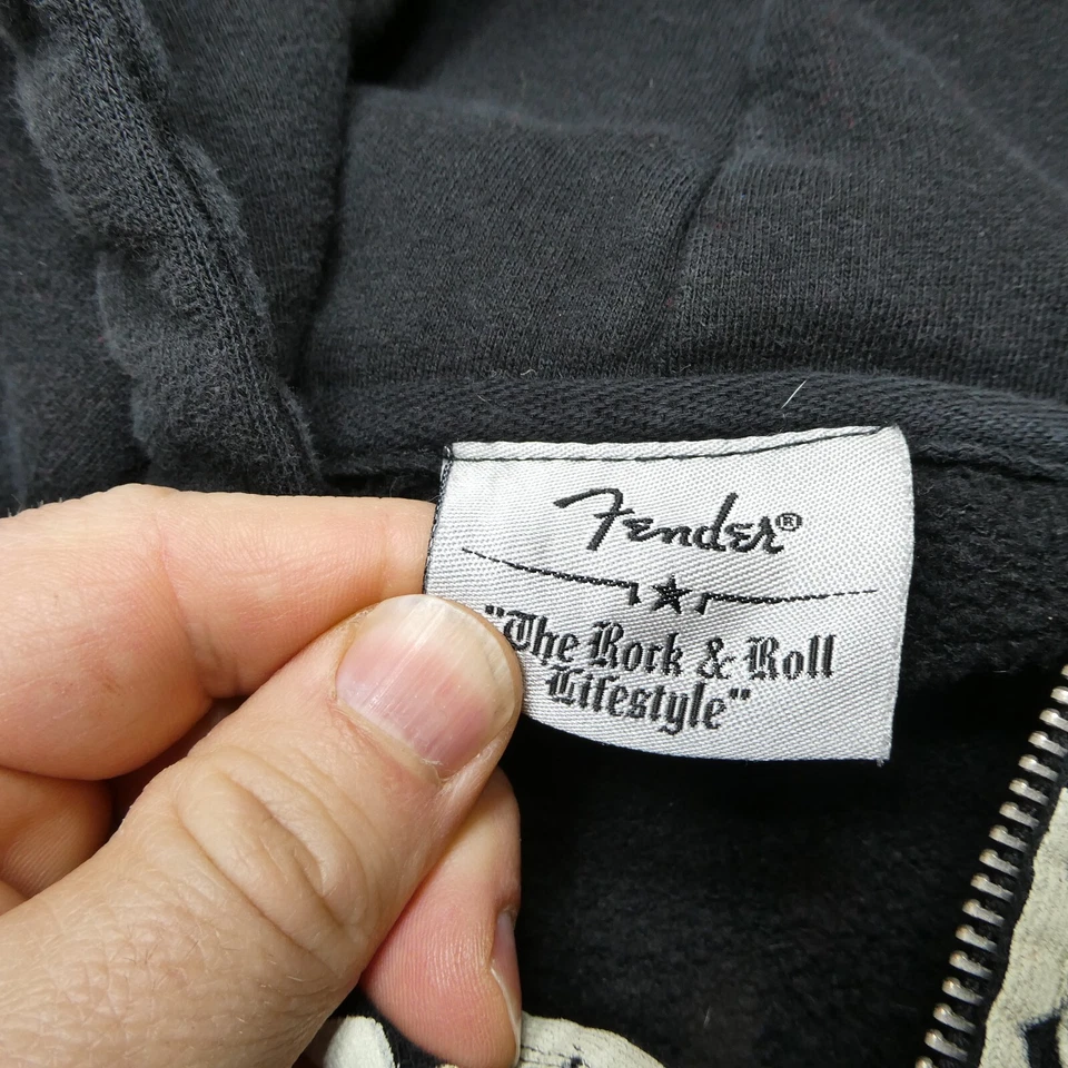 Moletom com capuz Fender Guitars feminino médio preto lã zíper completo - Imagem 3 de 4