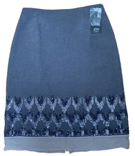 Teri Jon by Rickie Freeman Womens Skirt Knee Length Beaded Dressy Gray 8 NEW