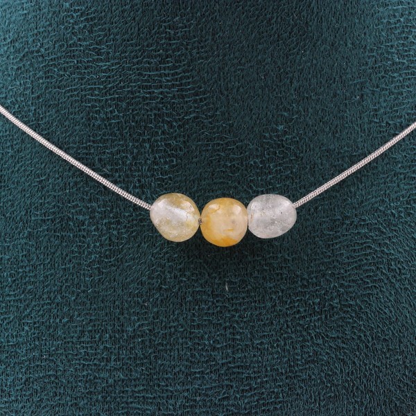 Halskette Mit 3 Topasperlen Aus Brasilien Edelstahlkette FüR Damen-image