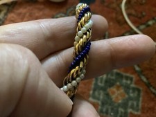 Twisted Pearl Lapis Lazuli Bead Gold Rope Necklace