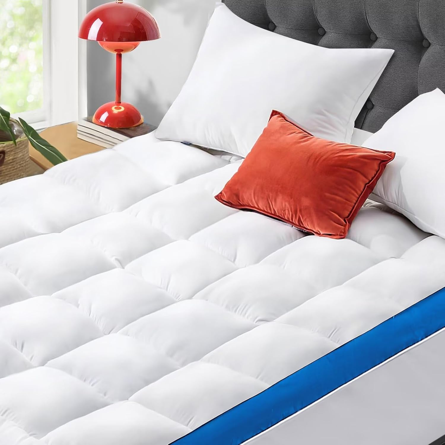Mattress Topper Queen Size,  Pillowtop Mattress Pad Cover for Bed Back Pain, Coo-image