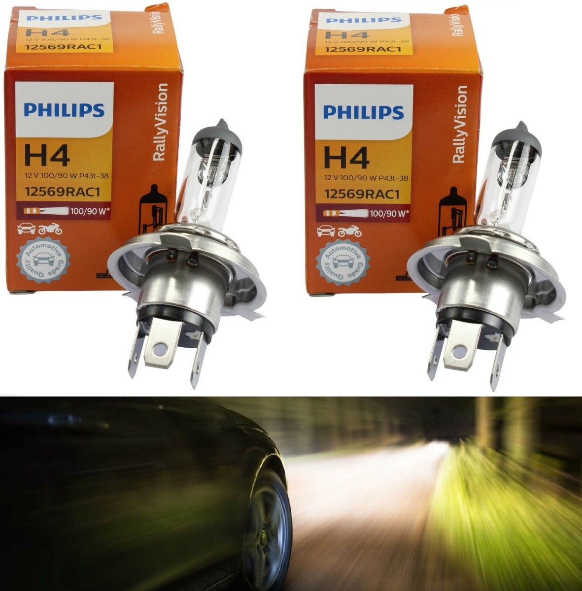 Philips Rally Vision 9003 HB2 H4 100/90W Two Bulbs Head Light Off