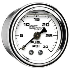 Glowshift Liquid 30 Psi Fuel Pressure White Mechanical Gauge W 90 Fitting 38mm