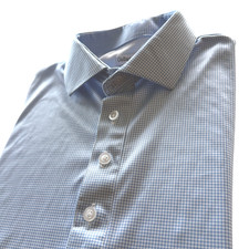 Collars  Co Dress Polo Mens Size Small Blue Gingham Check SS Comfort