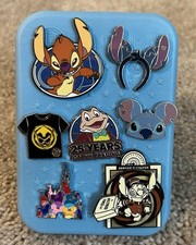 Disney 7 Pin Lot with Mini PinFolio Board Hidden Stitch Ears Tower Terror Castle