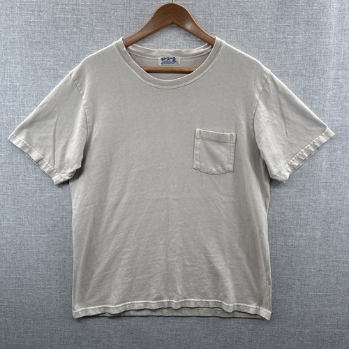 VTG Velva Sheen T Shirt Large Slim Beige Ribbed Pocket Short Sleeve BLANK USA