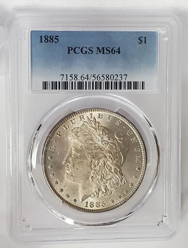 1885-P PCGS MS 64 Morgan Dollar Beautiful Cartwheel Flashy White Color